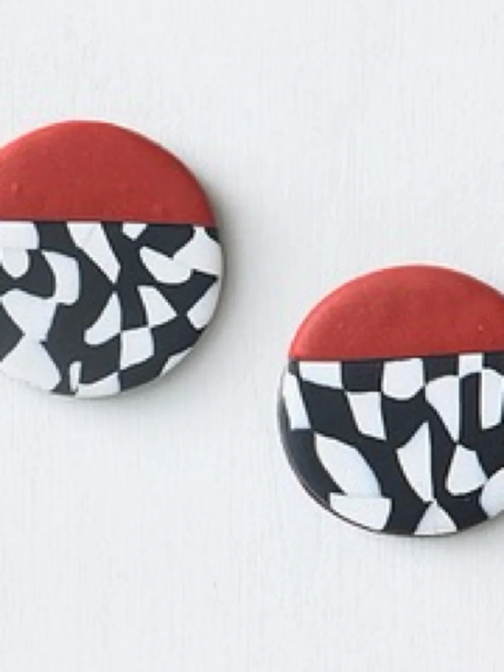 Red‎ and Black Round Patterned Statement Earrings